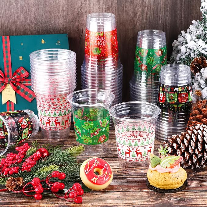Kochorie 120 Pieces Christmas Sweater Plastic Cups 16 Oz Christmas Disposable Plastic Cups Xmas Tree Santa Reindeer Snow Drinking Cups for Christmas Party Supplies, Merry Christmas Party Decorations