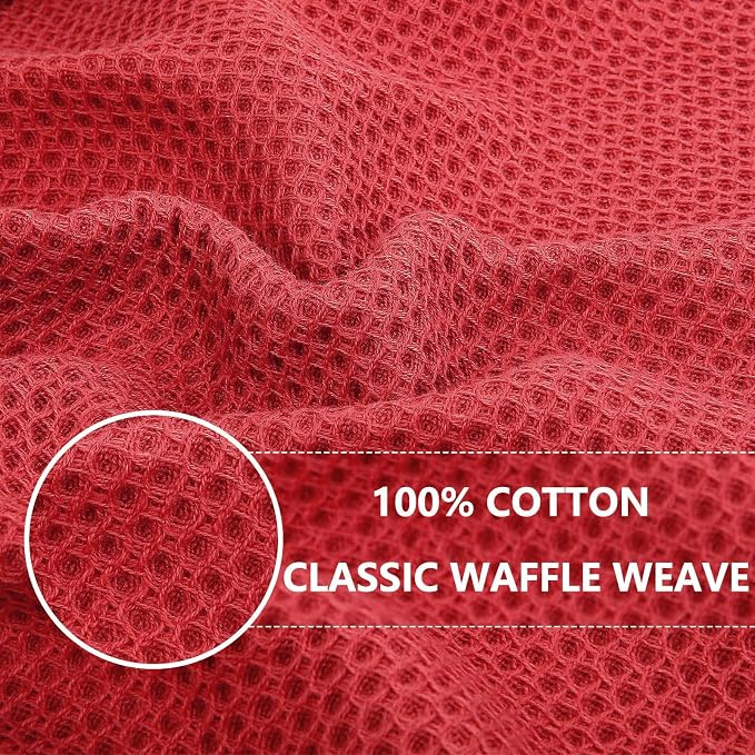 Homaxy 100% Cotton Waffle Weave Kitchen Dish Cloths, Ultra Soft Absorbent Quick Drying Dish Towels, 12 x 12 Inches, 24-Pack, Brick Red