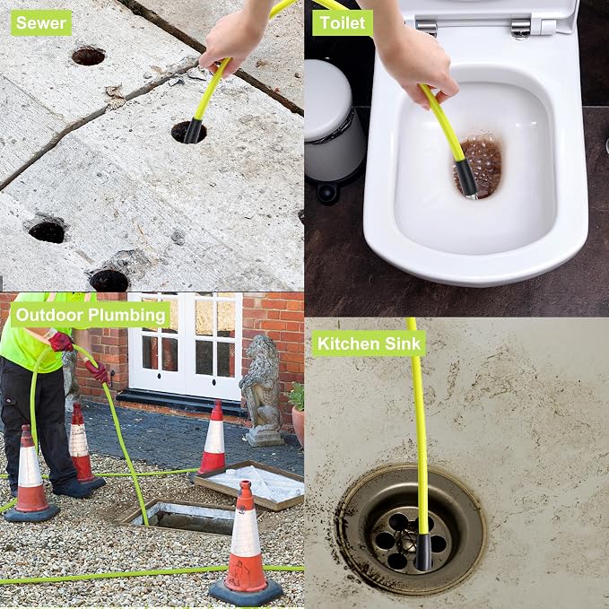 M MINGLE Sewer Jetter Kit for Pressure Washer 50 FT, Drain Cleaner Hose with Power Washer Gun, 1/4 Inch NPT Corner Rotating and Button Nose Sewer Jetting Nozzle, Orifice 4.0, 4.5