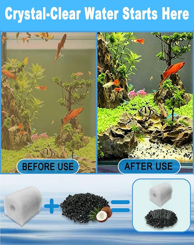 12 Pack Aquarium Filter Media Replacement for Penn-Plax Cascade 400 ＆ 600 Fully Submersible Internal Filter, Includes Carbon Filters, Foam Filters & Mesh Bags for Freshwater and Saltwater Aquariums