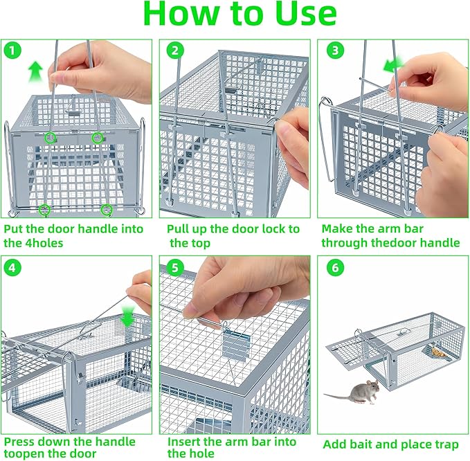 Humane Rat Traps 2-Pack, No Kill Small Animal Cage Trap, Live Mouse Trap Cage Catch and Release, Trampa para Ratones, Chipmunk Rodent Trap that Work for Indoor and Outdoor - 10.6" L x 5.5" W x 4.7" H