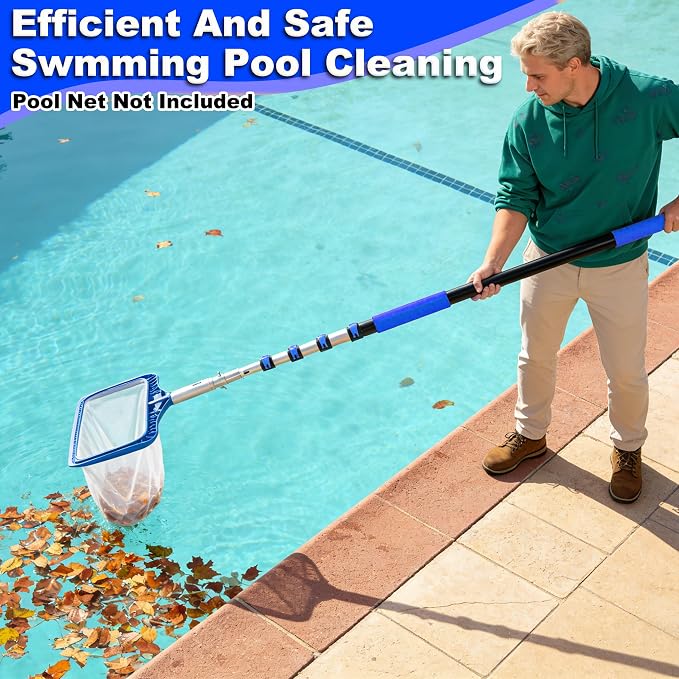 AgiiMan 4-16 FT Telescopic Pool Pole, Swimming Pool Pole with 4 Baffle Locks Durable Aluminium and Vacuum Ports Telescopic Extendable Poles Use with Cleaning Nets, Skimmers, Brushes and More