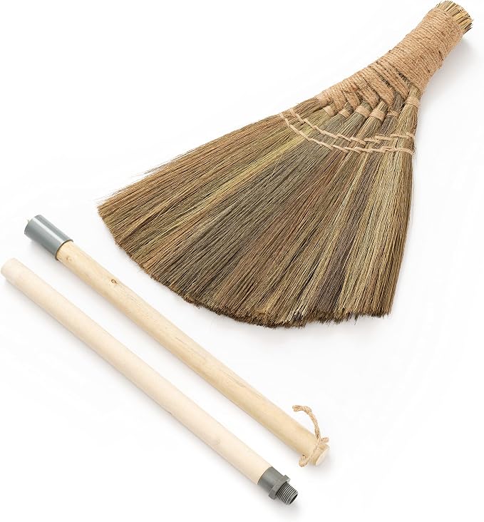 BMart Home Natural Whisk Broom – Vietnamese Straw Soft Broom for Indoor-Outdoor Cleaning, Yard, Sofa, Car Hood, Decoration, 54.72-Inch Long (Natural Handle)