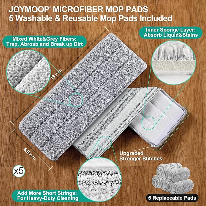 JOYMOOP Hands-Free Mop and Bucket with Wringer Set with Colorful Compressed Sponges, Househould Cleaning Tool of Floor Mop and Cellulose Sponges