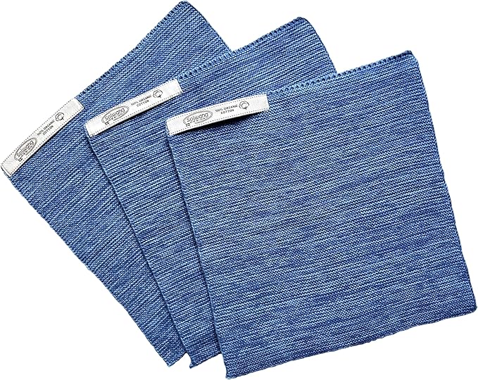 Solwang 3-Piece Danish Cotton Dishcloths in 100% Certified Organic Cotton Made in India (Denim Blue Organic Trio)