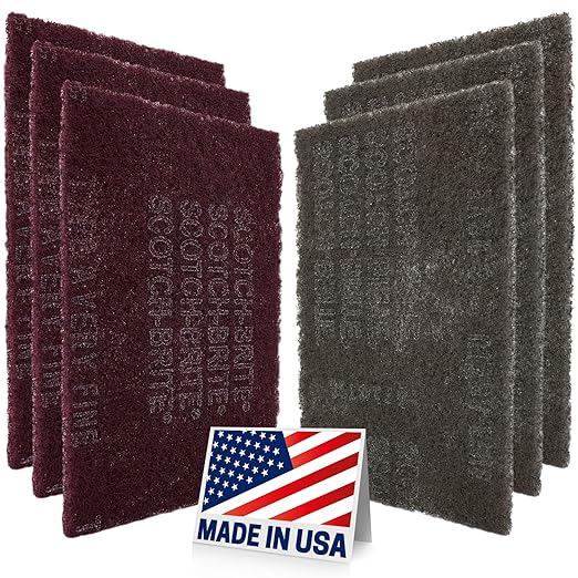 CANOPUS Scuff Pads 3 Maroon Very Fine 7447 and 3 Gray Ultra Fine 7448, 6" x 9" Abrasive Hand Sanding Pads, Surface & Paint Preparation, Scouring, Cleaning, Finishing, Automotive Autobody, Made of 3M