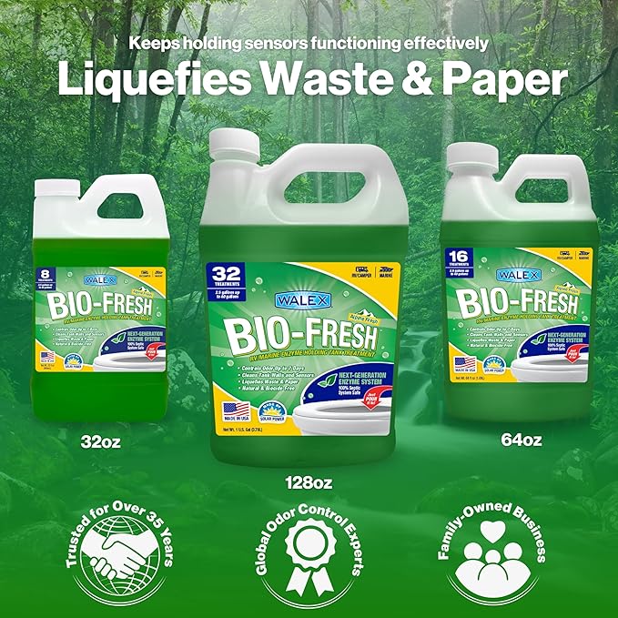 Walex Bio-Fresh Liquid Enzyme Holding Tank Treatment for RV, Camper & Marine - Black Water Tank Deodorizer, Liquifies Waste & Toilet Paper, Septic Tank Safe, Biocide-Free, Alpine Fresh, 64oz