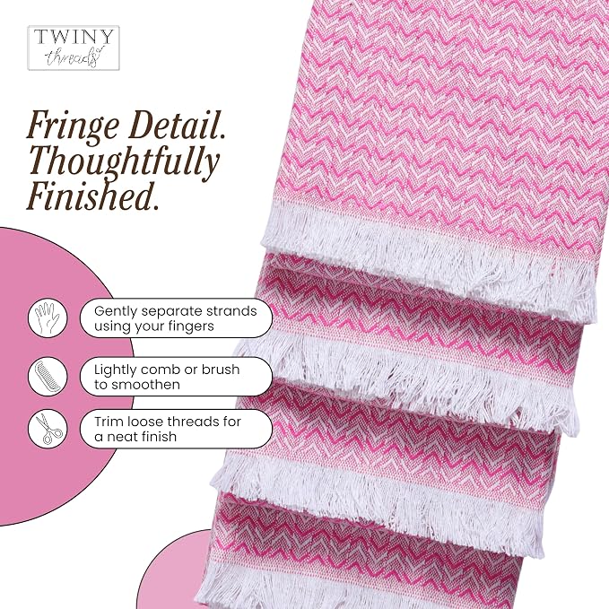 TWINY threads Dish Towel Chevron Weave, Premium 100% Cotton Kitchen Linen Set, Large Dish Rags and Wash Rags, Absorbent Quick Drying, Washable Reusable Dishcloth Set, 4 Pack, 16"x26", Rose Pink