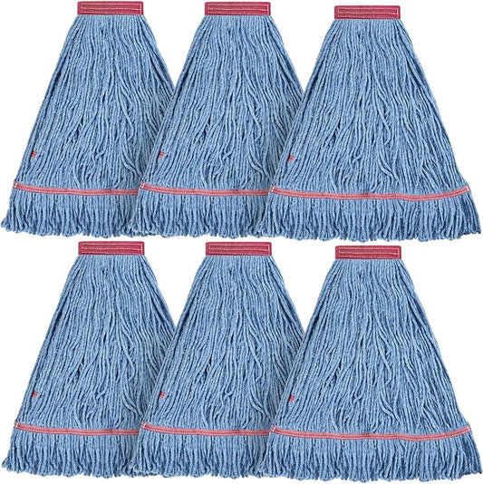 Matthew Cleaning 20oz Heavy Duty Mop Head Commercial Replacement for General and Floor Cleaning, Wet Industrial Blue Cotton Looped End String Head Refill (Pack of 6) Blue
