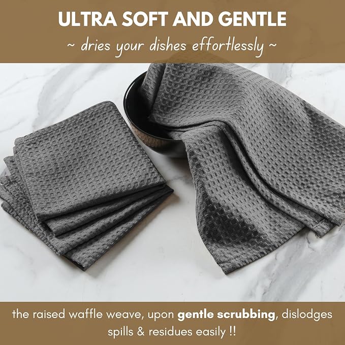 Native Fab Cotton Dish Towel & Dishcloth Set - 8 Piece Pack for Cleaning, Cooking, Baking - Absorbent, Durable, Washable, Quick Drying Towels for Home, Kitchen, BBQ & Everyday Use - Gray