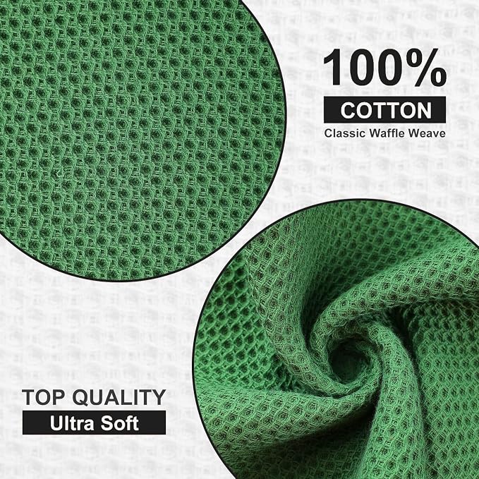 Kitinjoy 100% Cotton Kitchen Dish Cloths (12 X 12 Inches, Grass Green), 8 Pack Waffle Weave Ultra Soft Absorbent Dish Towels for Drying Dishes Quick Drying Kitchen Towels Dish Rags