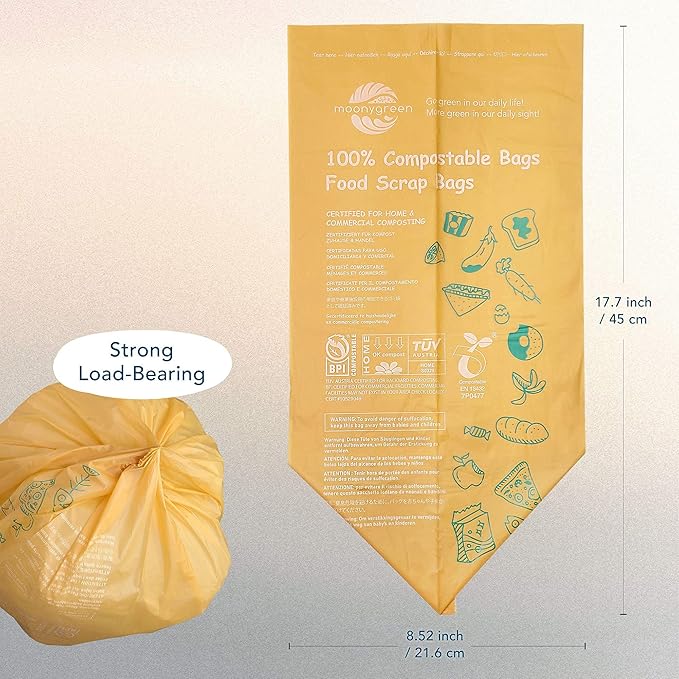 100% Compostable Trash Bags, 2.6 Gallon +3 Gallon+13 Gallon, Extra Thick, Food Scrap Waste Bags & Tall Kitchen Food Waste Bags, US BPI ASTM D6400 and Europe OK Compost Home Certified