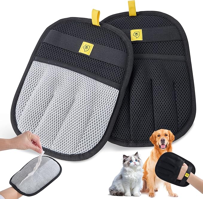 Pet Hair Removal Glove for Dogs & Cats - Upgraded Reusable Electrostatic Pet Hair Glove, Pet Hair Remover Tool for Laundry, Couch, Carpet & Car Seat, Pet Grooming Kit (Gray/Black Combo)