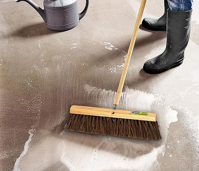Indoor & Outdoor Broom Head – Heavy Duty Hardwood Block – Palmyra Bristles – Deck Scrub Brush – Two Threaded Handle Holes for Better Assist (16")