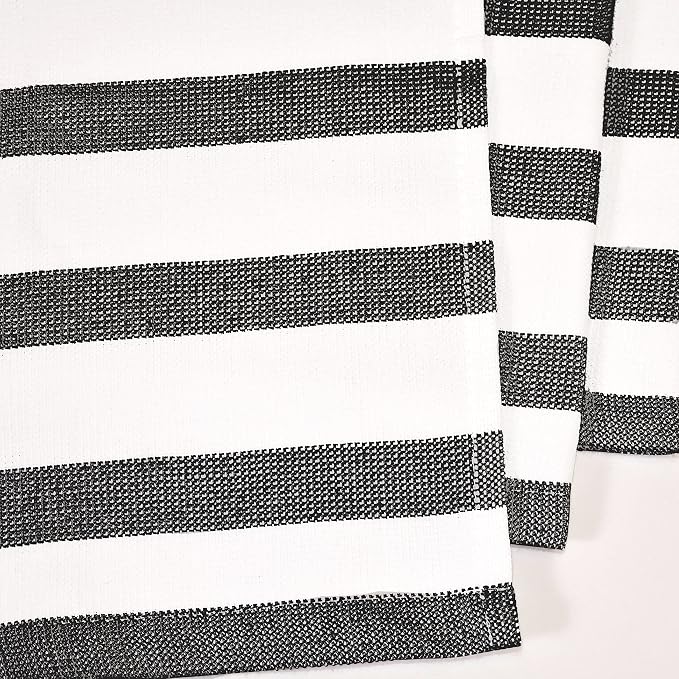 Realm 17" x 27" 100% Cotton Kitchen Towel (4 Pack) | Stripe Pattern Jet Black | Soft, Plush & Absorbent with Solid White Backing