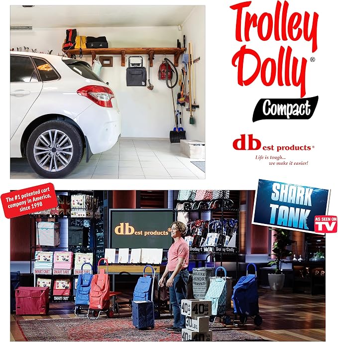 dbest Products Trolley Dolly Compact with Pockets – Foldable Grocery Cart on Wheels – Multi Use Rolling Cart with Removable Bag, Storage Pockets, and Hand Truck Dolly Function, Black