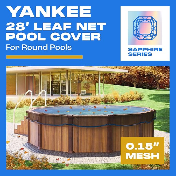 Yankee Pool Leaf Net Cover for 28 Ft. Above-Ground Round Pool - Heavy-Duty 0.15”, Net to Protect from Leaves, Debris | Leaf Catcher to Prevent Clogging