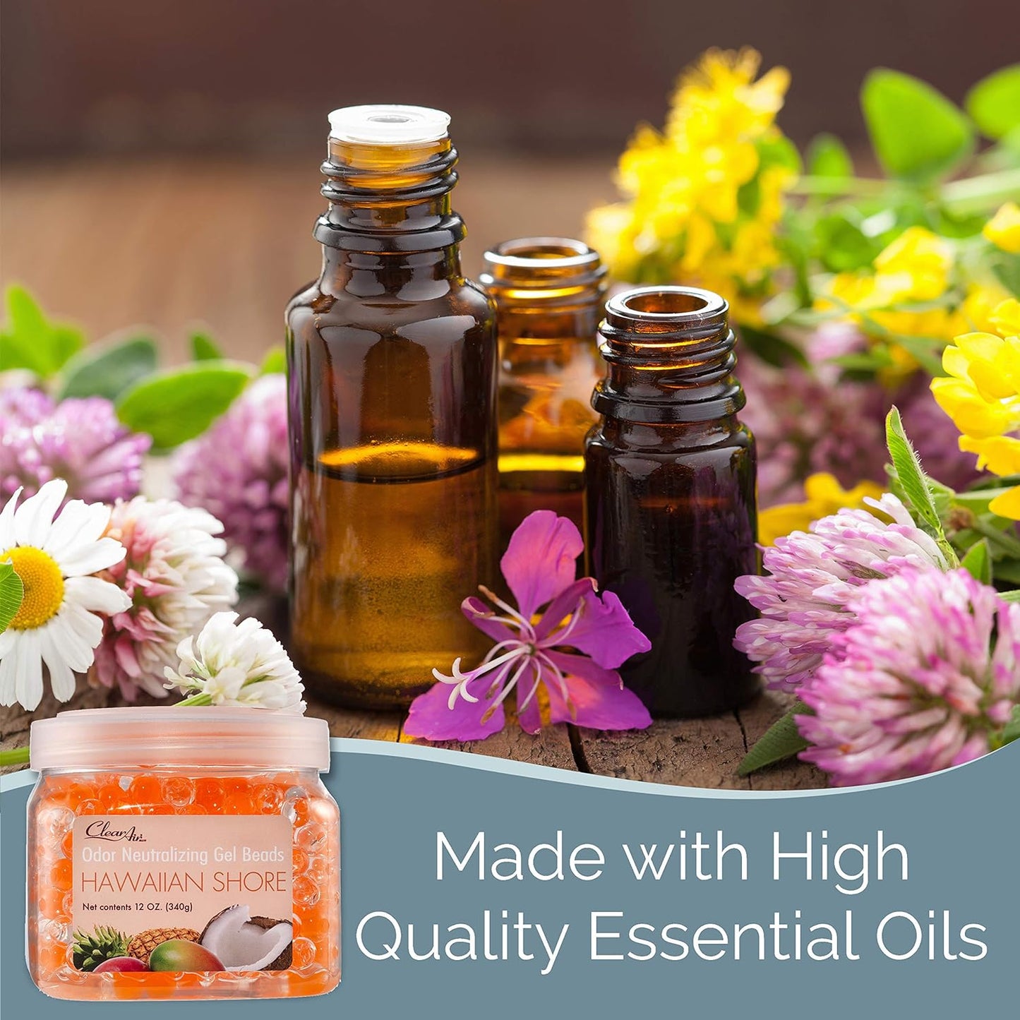 Clear Air Odor Eliminator Gel Beads - 12 oz, Pack of 2 - Air Freshener Made with Essential Oils - Eliminates Odors in Bathrooms, Cars, Boats, RVs & Pet Areas - Hawaiian Shore Scent