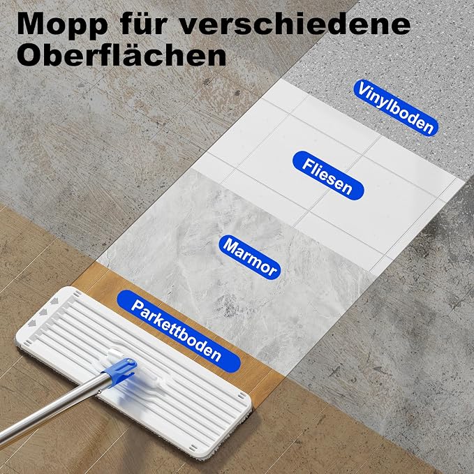 Mop and Bucket Set, 60" Long Handle Mops for Floor Cleaning, Squeeze Flat Mop and Bucket System, Dry & Wet Dust Mops for Household Floor Cleaning with 3 Microfiber Mops, Slate Blue