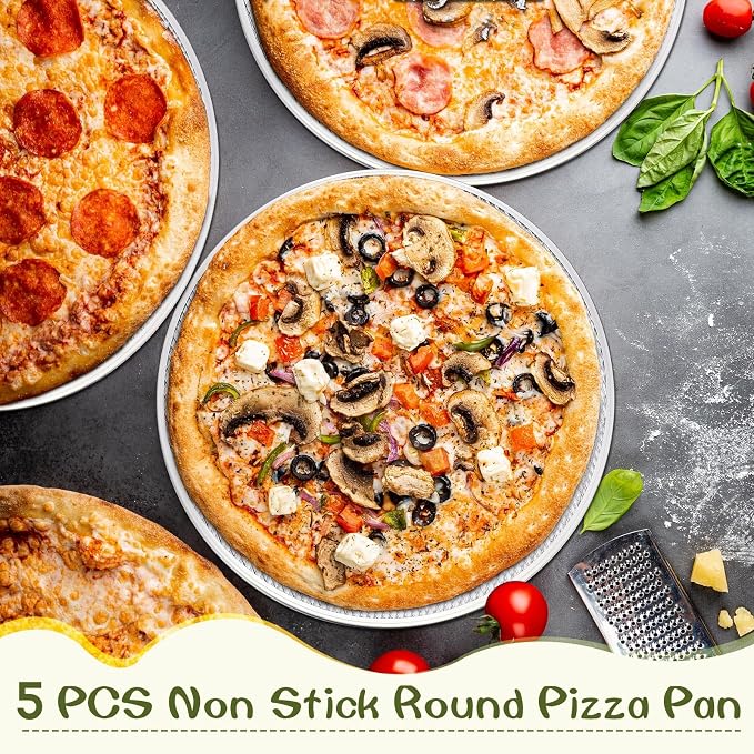 Nuogo 5 Pcs 16 Inch Pizza Pan with Holes Aluminum Mesh pizza Screen Seamless Round Tray for Oven Nonstick Baking Sheet for Kitchen Bakery Restaurant BBQ Party Cookware Supplies