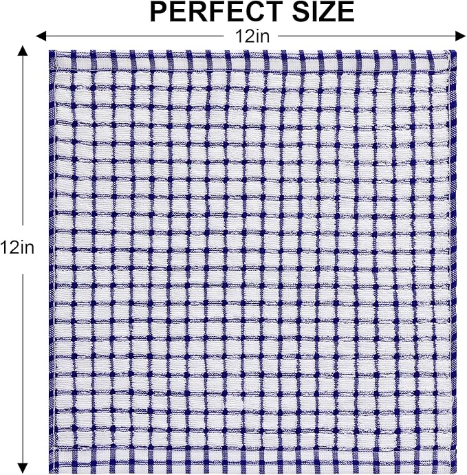 Kitinjoy Cotton 24 Pack Terry Kitchen Dish Cloths, 12 x 12 Inches Super Soft and Absorbent Dish Rags, Quick Drying Dish Towels for Washing Dishes, Blue