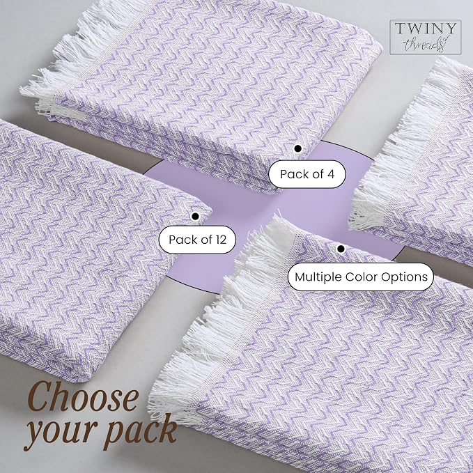 TWINY threads Kitchen Towel Chevron Pattern, Premium Large Kitchen Linen Set, 100% Cotton Wash Rags, Absorbent Quick Drying Cloths, Washable Reusable Multi Purpose, Set of 4, 16x26 Inches, Lavender