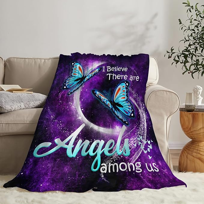 Blue Butterfly Blanket Throws - Soft Warm Cozy Fleece Throw Blanket for Girls, Women, Kids, Adults - 80"x60"