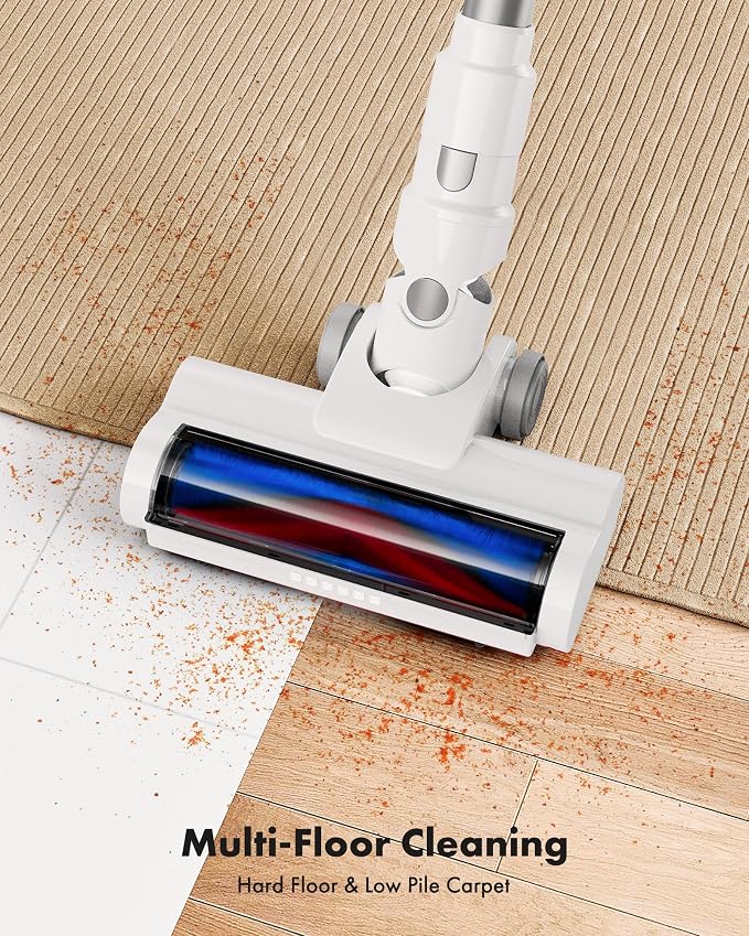 Trucozie Cordless Vacuum Cleaner, 8-in-1 Lightweight Stick Vacuum with 45mins Runtime, Powerful Suction, Vacuum Cleaners for Home, Hardwood Floors, Carpet, Pet Hair,White