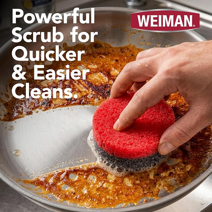 Weiman Multi-Surface Dual Action Sponges, Non-Scratch Scrub & Shine for Dishes, Cooktops, Stainless Steel, Glass, Granite, & More - Durable Kitchen Cleaning Sponges, 8 Sponges