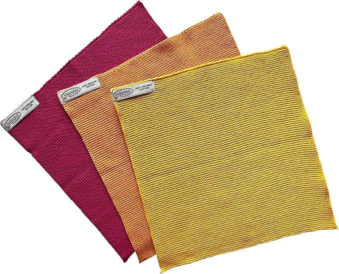 Solwang 3-Piece Danish Cotton Dishcloths in 100% Certified Organic Cotton Made in India (Nordic Caribien Organic)