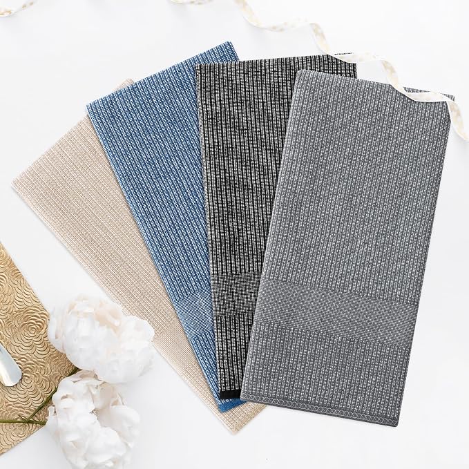 Homaxy Premium Kitchen Towels(18”x 28”, 3 Pack), Large Cotton Kitchen Hand Towels, Flat and Terry Dish Towels, 380 GSM Highly Absorbent Tea Towel Set with Hanging Loop, Grey/Khaki/Black