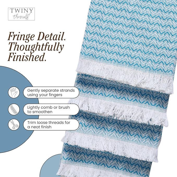 TWINY threads Kitchen Dish Towel Chevron Weave, Large Premium 100% Cotton Kitchen Linen Set, Absorbent Dish Rags for Drying Dishes, Quick Drying Washable Reusable, 4 Pack, 16x26 Inch, Turquiose Blue
