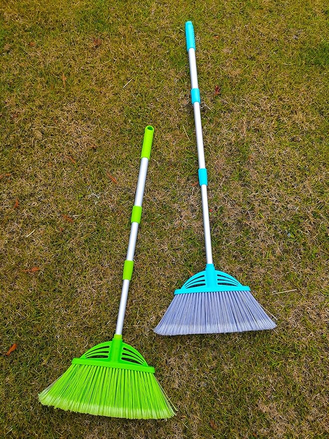 Three-Section Telescopic Aluminum Alloy Rod Long-Handled Broom for Housekeeping Garden Camping Outdoor&Indoor, 2 PCS Light Blue