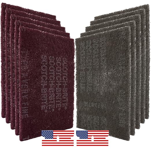 CANOPUS Scuff Pads 5 Maroon Very Fine 7447 and 5 Gray Ultra Fine 7448, 6" x 9" Abrasive Hand Sanding Pads, Surface & Paint Preparation, Scouring, Cleaning, Finishing, Automotive Autobody, Made of 3M