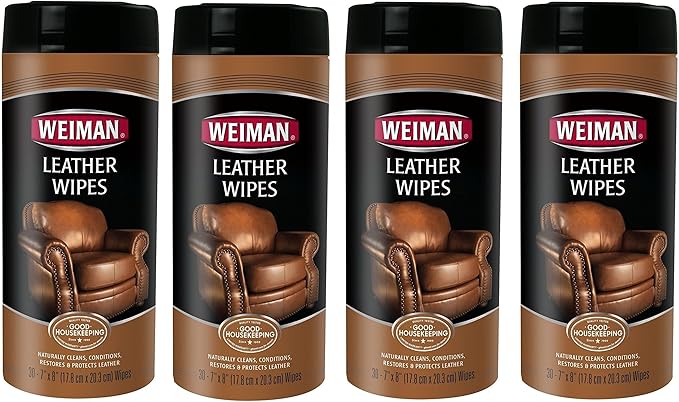 Weiman Leather Wipes - Clean and Condition Car Seats, Shoes, Couches and More - 30 Count (4 Pack)