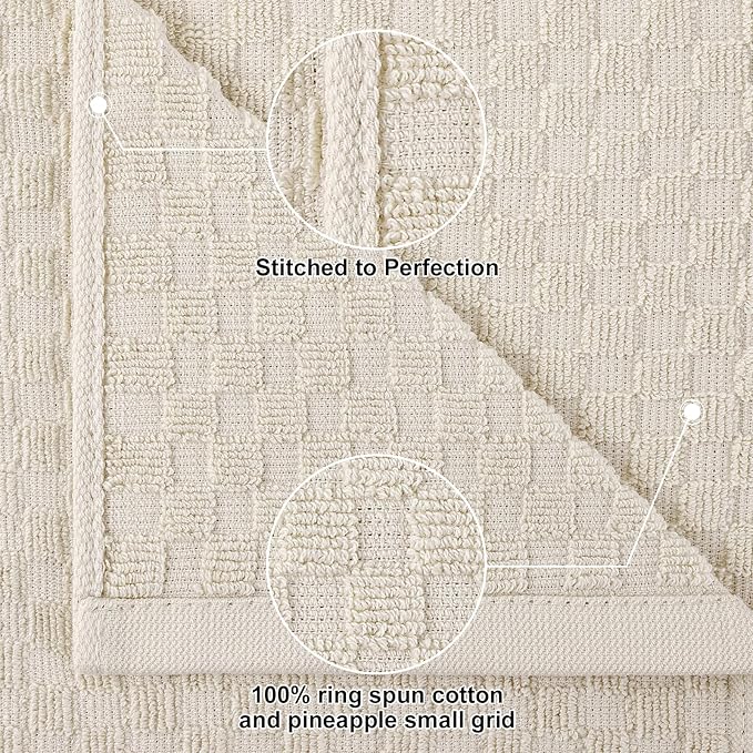 Homaxy 100% Cotton Terry Kitchen Towels(15" x 25", 4 Pack), Soft and Super Absorbent Dish Towels, 380 GSM Reusable Tea Towel with Hanging Loop, Pineapple Grid Designed, Beige