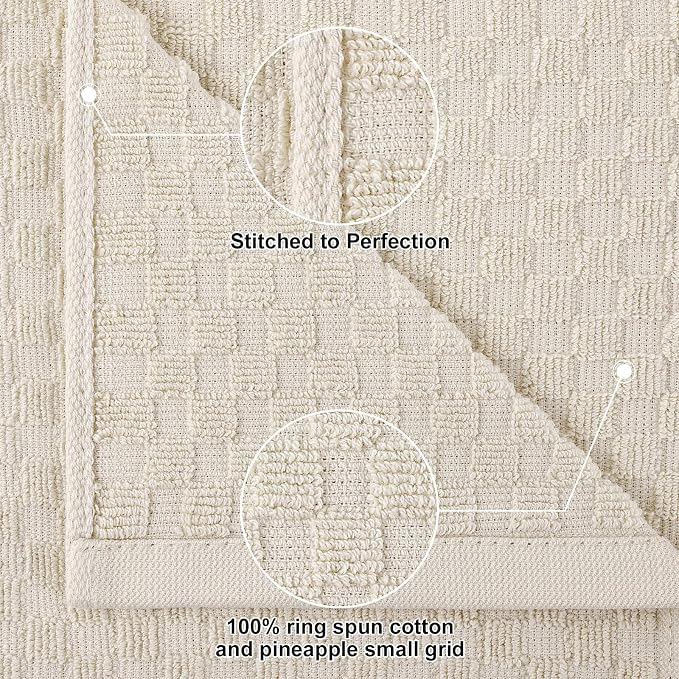 Homaxy 100% Cotton Kitchen Towels and Dishcloths Set, 12 x 12 & 15 x 25 Inches, Set of 16 Bulk Terry Cloth Dish Towels, Super Soft and Absorbent Hand Towel with Hanging Loop, Beige