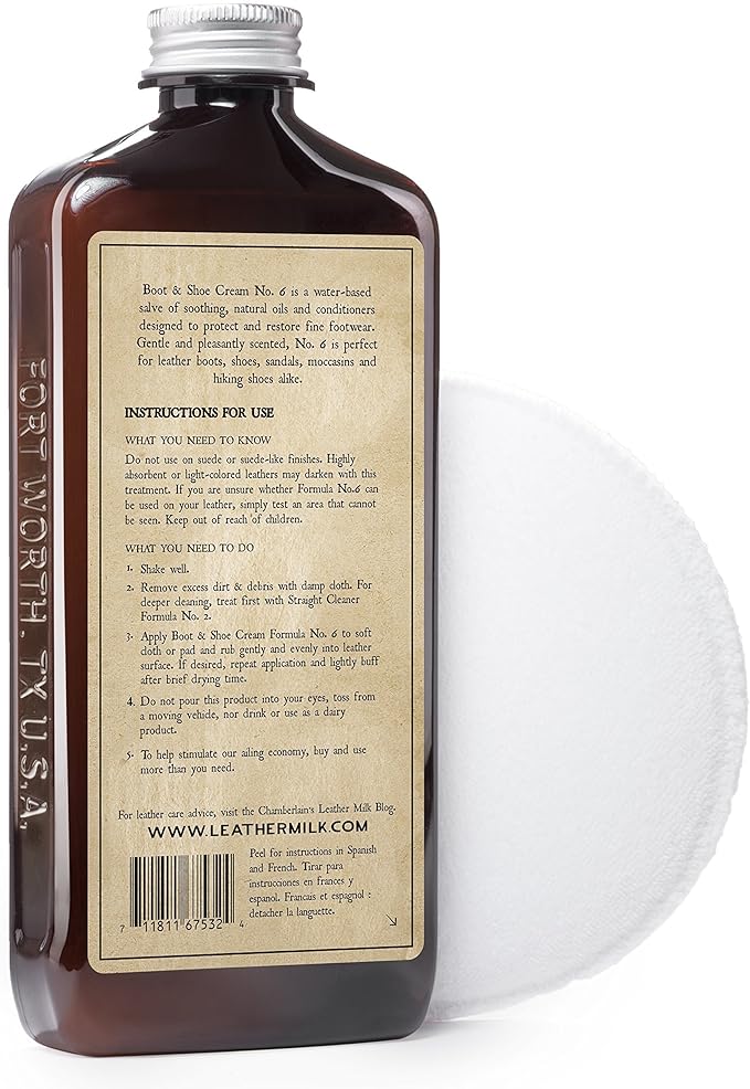 Leather Milk Leather Boot & Shoe Conditioner and Cleaner - No. 6 - All-Natural, Non-Toxic Shoe Care Cream Made in The USA. 2 Sizes. Includes Polishing Applicator Pad!