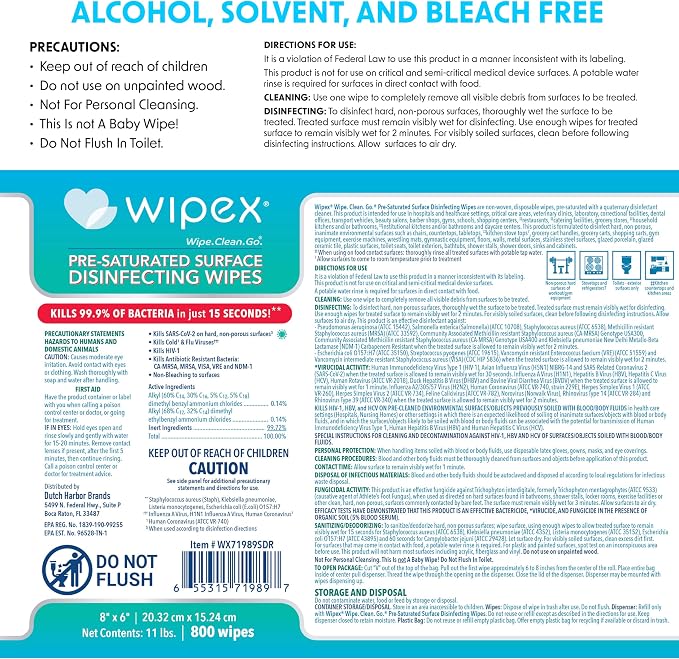 Wipex Gym Equipment Wipes Bundle - Includes 1 White Wall Mounted Dispenser & 4 Packs of 800 ct Disinfecting Wipes Refills, EPA Registered Surface Wipes, Sanitize in 15 Seconds
