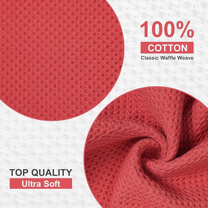 Homaxy 100% Cotton Dish Cloths, 6 Pack - 12 x 12 Inches, Waffle Weave Super Soft and Absorbent Dish Towels Quick Drying Dishcloths, Red