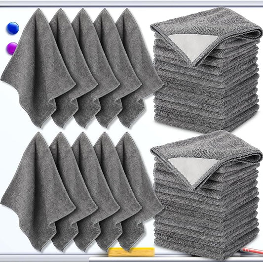 Tudomro 30 Pcs Magnetic Microfiber Cleaning Cloth Dry Erasers Bulk for Most Whiteboards Dry Erase Cloth Cleaner Reusable, Home, Office, 10'' x 10''(Gray)