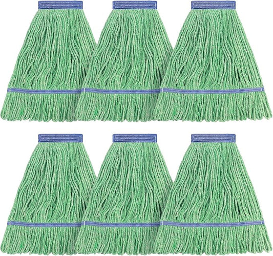 Matthew Cleaning Heavy Duty Mop Head Commercial Replacement for General and Floor Cleaning , Wet Industrial Blue Cotton Looped End String Head Refill (Pack of 6) Green