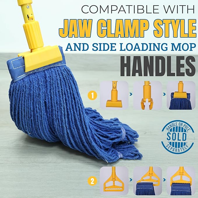 KLEEN HANDLER Blended Loop End Heavy Duty Mop Head Replacement, Wet Mop Refills for Industrial and Commercial Use, Dark Blue, 24 Oz (3-Pack)