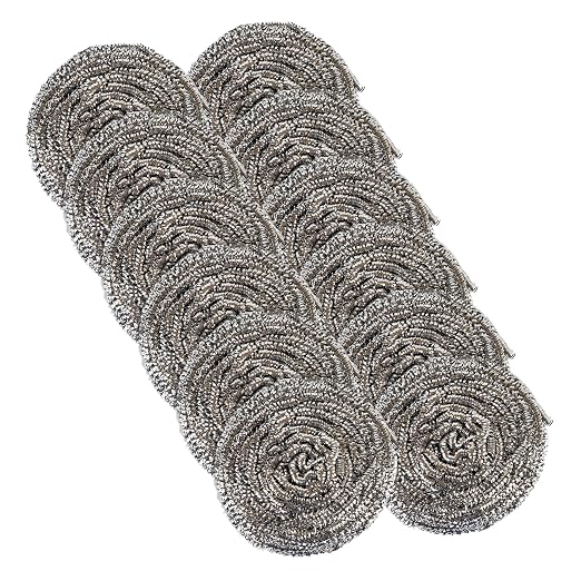 Restaurantware Stainless Steel Scrubber 100-Pack 3.15 x 3.15 x 1.97 Inches Rust-Resistant Metal Scouring Pad Durable Silver Scrub Pad for Pots and Pans Grill Cleaning Scrubber Commercial Kitchen Use