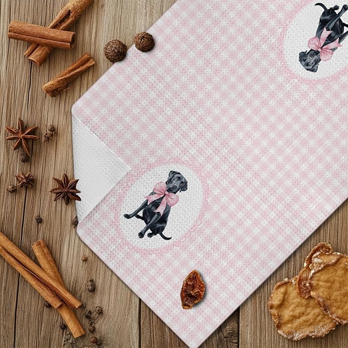 Coquette Pink Bow Black Labrador Retriever Gifts Kitchen Hand Towels for Bathroom，Black Lab Gifts,Coquette Pink Labrador Retriever Dog Girly Bathroom Kitchen Decor,16x24 Inch