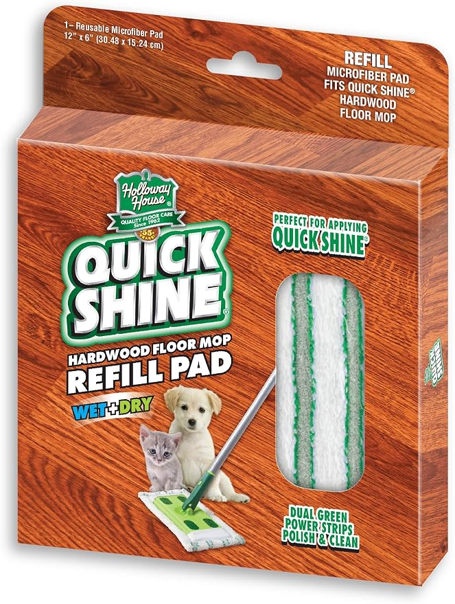 Quick Shine 2 Pack Smart Combo & Sustainable Hard Surface Floor Mop Refill Mop Pad Cover, 12" W x 6" D x 1/2" Thick