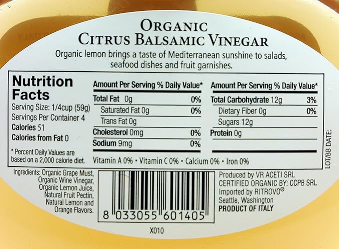 Ritrovo Selections Organic Balsamic Vinegar 6.78fl.oz. (200ml) (Citrus)