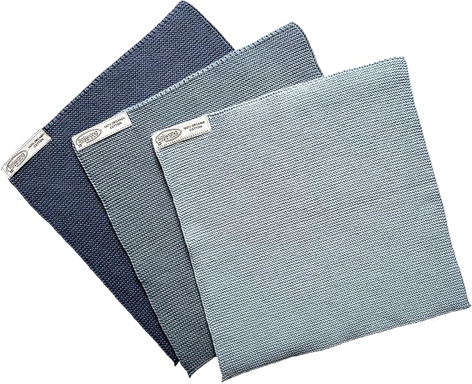 Solwang 3-Piece Danish Cotton Dishcloths in 100% Certified Organic Cotton Made in India (Rustic Blue Organic Combi)