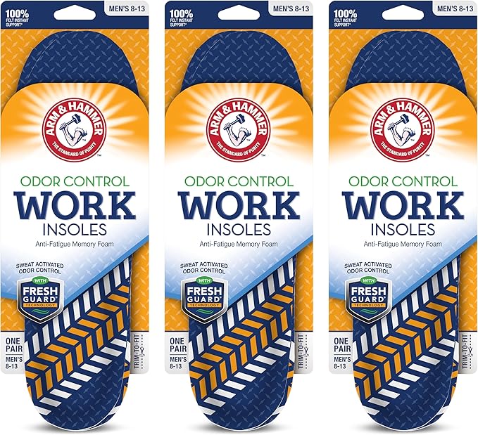 Arm & Hammer Work Insoles for Men and Women, Boot Inserts for Work Boots, Boot Insoles for Work, Work Boot Insoles for Men and Women, Pair of Anti-Fatigue Arch Support Memory Foam Insoles (3 Pack)