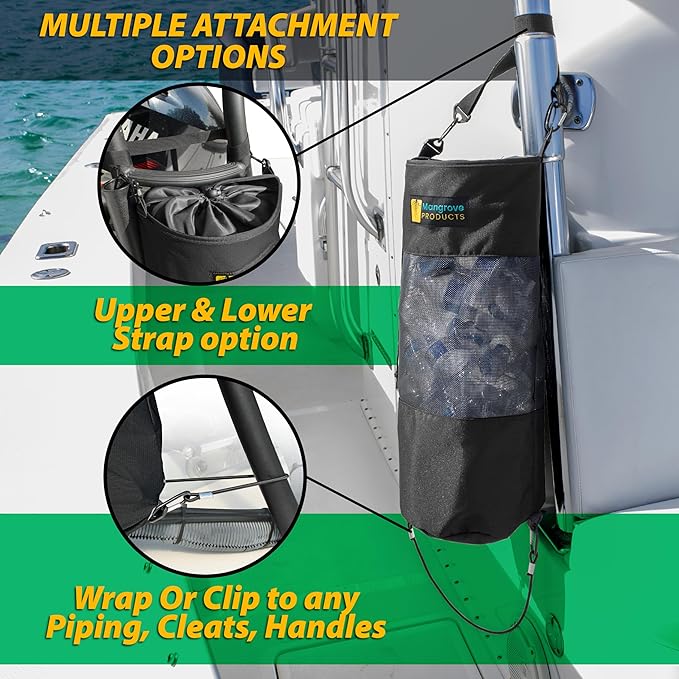 Mangrove Products: Portable Boat Trash Can, Reusable Trash Bag, Boating Equipment, Boat Storage, Boat Accessories Marine, Pontoon Boat Accessories, Fishing, Sandbar, RV, or Camping